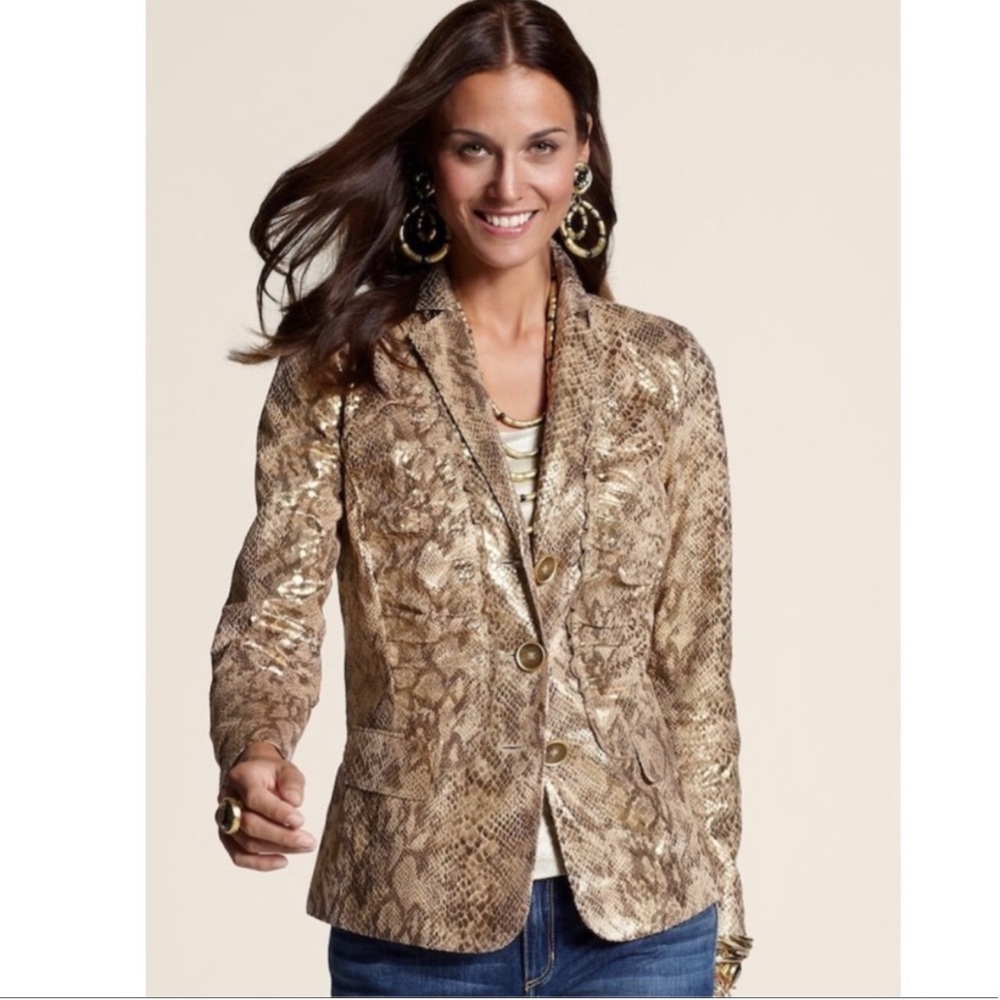 NWT 💛Chicos SZ 3 Layla foil gold 🌟snakeskin blazer jacket plus size Office wear